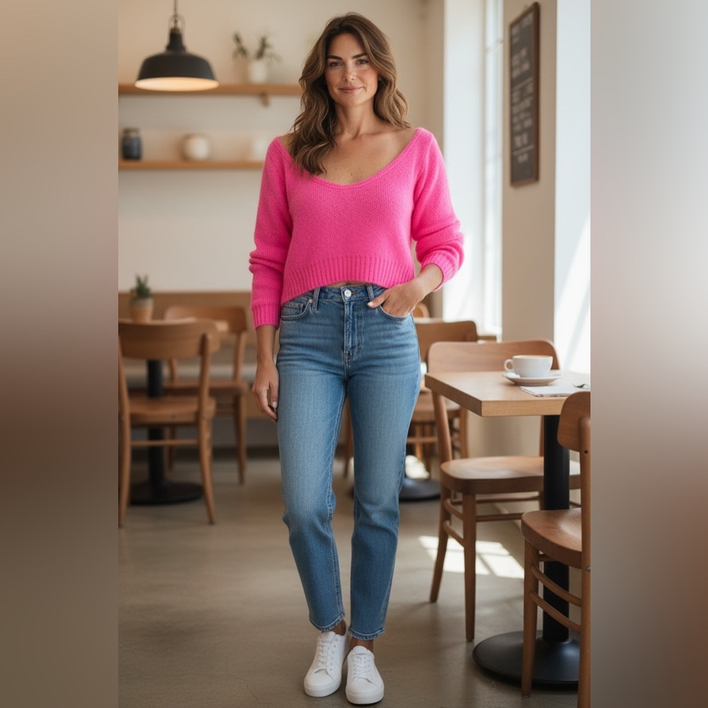 PrettyLittleThing Bright Pink Cropped Oversized Sweater Size S